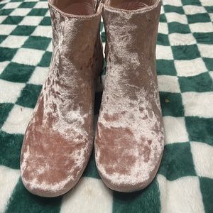 Pink velvet booties
